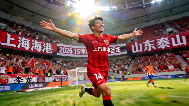 2026中超联赛第15轮上海海港对阵山东泰山的天王山之战，球员李圣龙绝杀后庆祝瞬间
